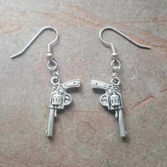 Pistol Revolver Gun Earrings - Picture 5 of 6